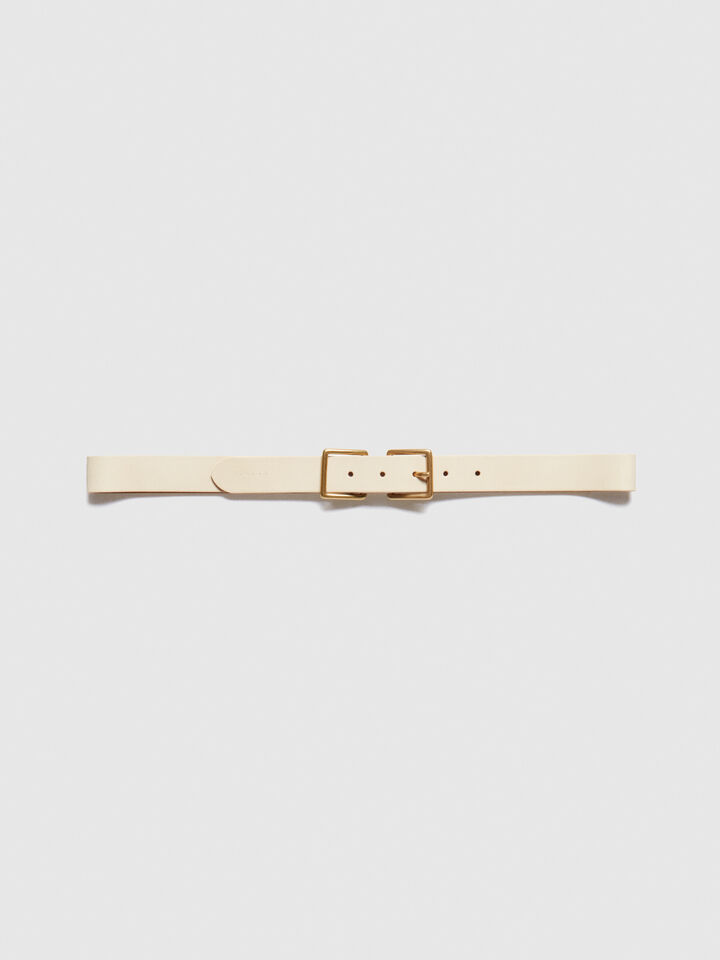 Leather belt with double buckle - women's belts - Creamy White | Sisley image number 1
